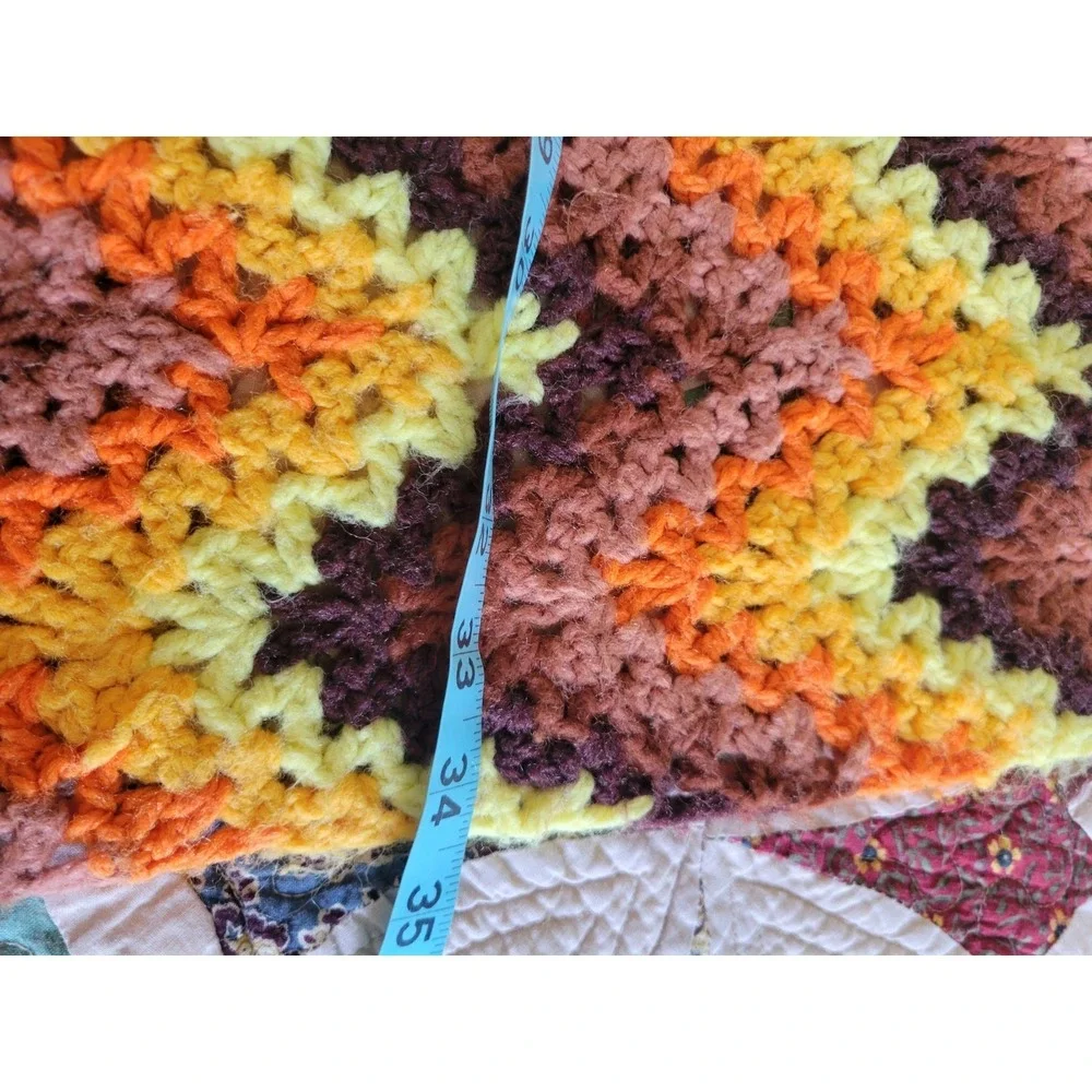 Retro Crochet Chevron Afghan Lap Throw Fall Colors Brown Orange Fringe 34x36‎